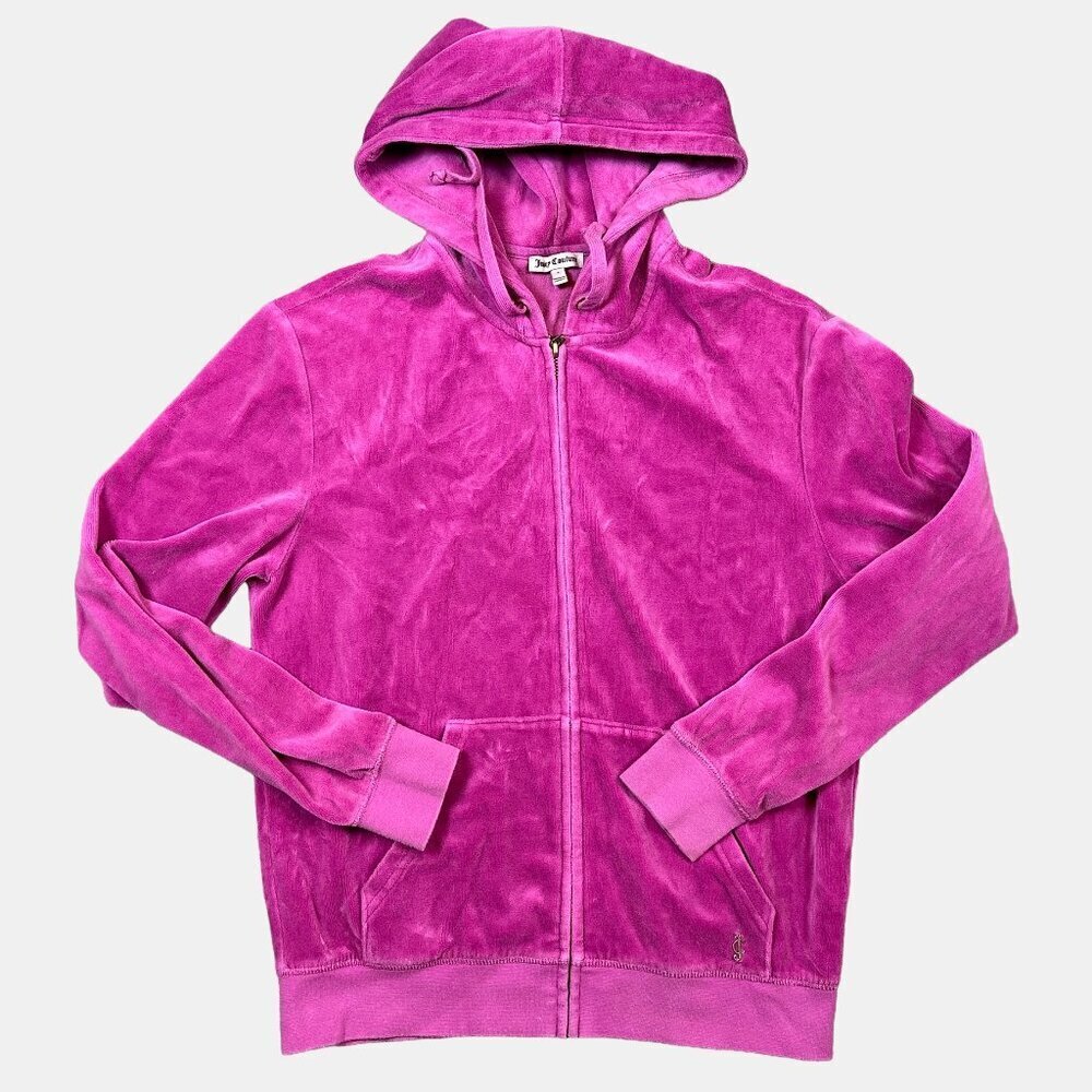 Juicy Couture Fuchsia Pink Velour Women's Track Hoodie Jacket Size Small